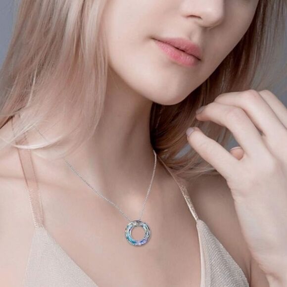 Circle Necklace with Austrian Crystal Jewelry for Women Teen Girls Birthday Gift - Picture 11 of 14